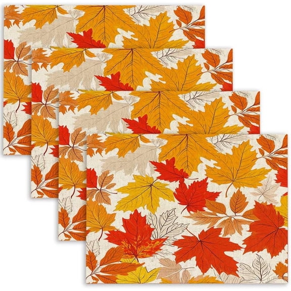 Fall Maple Leaves Kitchen Placemats 18"X12" Thanksgiving Vintage Table Mats Set of 4 Easy to Care for Dining Kitchen Restaurant Table