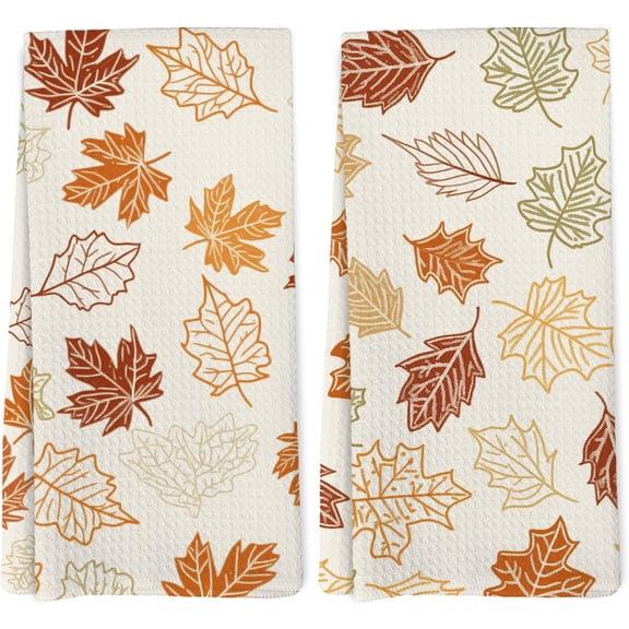 Fall Maple Leaves Kitchen Towels, Rustic Farmhouse Fall Dish Hand Towels for Bathroom Decor, Autumn Thanksgiving Dishcloths Dish Towel for Kitchen 18x26 Inches Set of 2