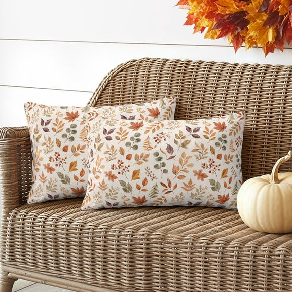 Fall Maple Leaves Lumbar Pillow Covers 20x12 Inch Set of 2, Thanksgiving Botanical Leaf Autumn Waterproof Outdoor Pillow Covers, Decorative Cushion Pillowcases for Couch, Sofa, Bed, Garden, Patio