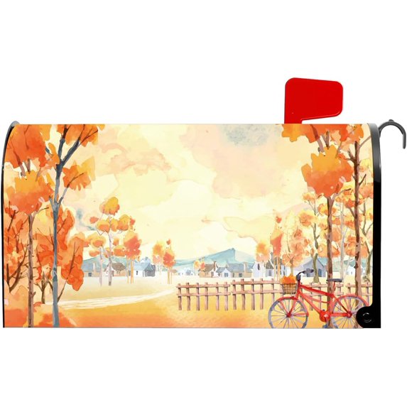 Fall Maple Leaves Mailbox Cover Autumn Waterproof Post Letter Box for Outdoor Garden Yard Decor Standard Size 18 X 21 Inch