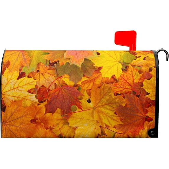 Fall Maple Leaves Mailbox Cover Magnetic Custom Autumn Decor Colorful Painting Wraps Post Letter Box Decorative for Outside Garden Yard Home Standard Mailbox 18x21 in