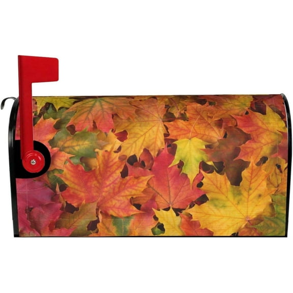 Fall Maple Leaves Mailbox Cover Mailbox Wraps, Waterproof Mailbox Covers Magnetic Post Box Cover Standard Size 21"(L) x 18"(W) Garden Yard Outside Farmhouse Home Decor