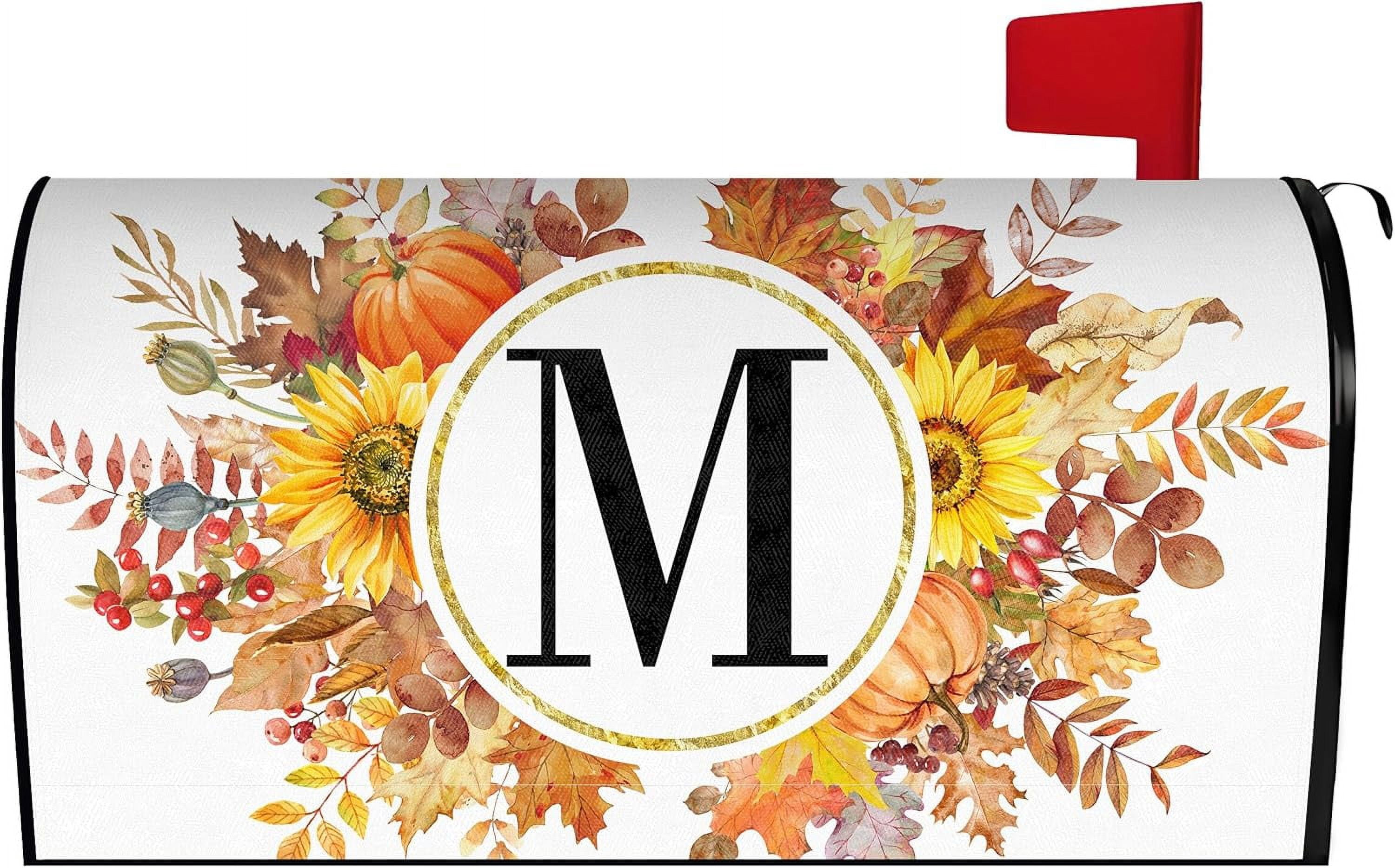 Fall Maple Leaves Monogram Letter M Mailbox Cover Magnetic 25.5x21 Inch ...
