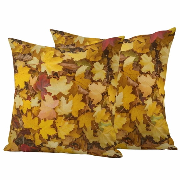 Fall Maple Leaves Outdoor Waterproof Pillow Covers, Autumn Orange Deciduous Pastoral Decorative Square Throw Pillowcase Sofa Cushion Sham for Patio/Couch/Chair, 24"x24" 2 Pack