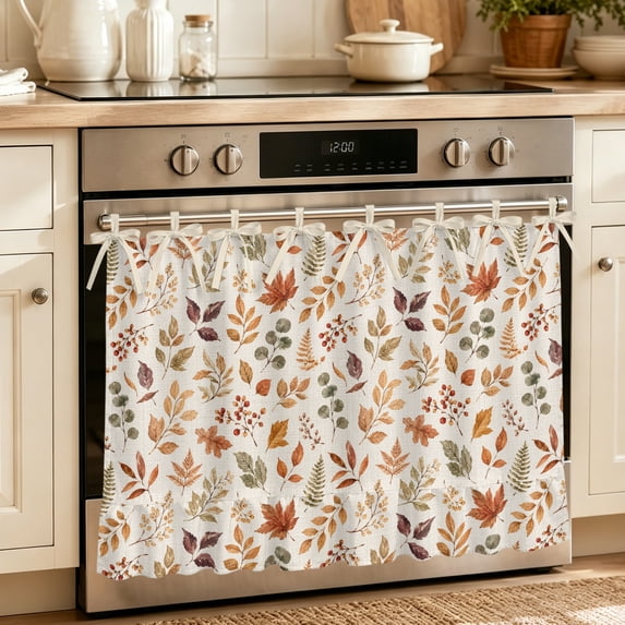 Fall Maple Leaves Oven Skirt for Farmhouse Kitchen Décor, Thanksgiving Botanical Leaf Autumn Oven Curtain Tie Top Decorative Stove Skirt, Cabinet Dish Washer Curtains with 8 Ribbon Ties 27"x20"