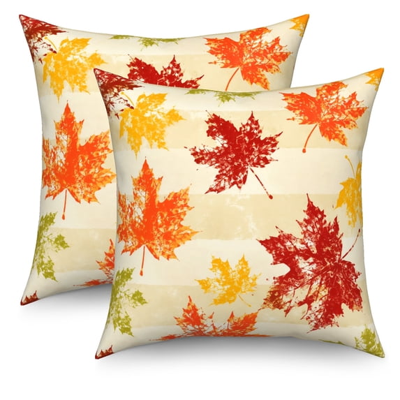 Fall Maple Leaves Pillow Cover 16x16 Set of 2,Thanksgiving Linen Decorative Cushion Case for Couch Sofa Bedroom