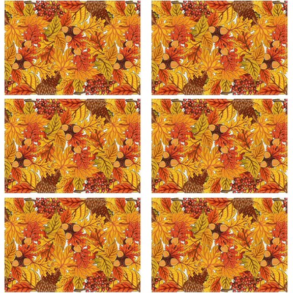 Fall Maple Leaves Pinecone Placemats Set of 6 Table Mats for Party Home Kitchen Dining Table Decorations 12x18 Inch