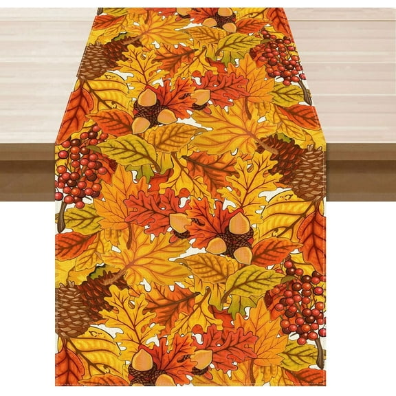 Fall Maple Leaves Pinecone Table Runner Table Decoration for Kitchen Dining Dinner Autumn Home Decor 13x90 Inch