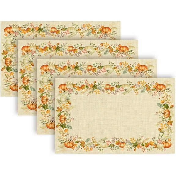 Fall Maple Leaves Pumpkins Placemats Set of 4 Autumn Leaf Table Mats Linen Placemat Washable Non-Slip Heat Resistant Place Mats for Party Kitchen Dining Decorations Fall Thanksgiving 12 X 18 Inch