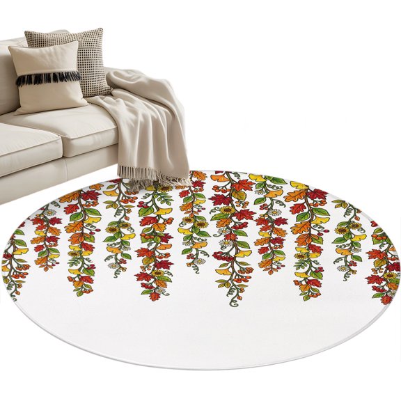 Fall Maple Leaves Round Rug 3.3ft Washable Circle Entryway Rugs Non Slip Thanksgiving Weeping Leaf Farmhouse Area Rug Indoor Floor Carpet for Bedroom Kitchen Living Room Office Dining Room Nursery
