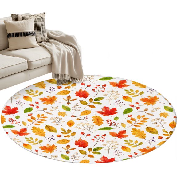 Fall Maple Leaves Round Rug 3ft Washable Circle Entryway Rugs Non Slip Thanksgiving Botanical Farmhouse Autumn Area Rug Indoor Floor Carpet for Bedroom Kitchen Living Room Home Office Dining Room