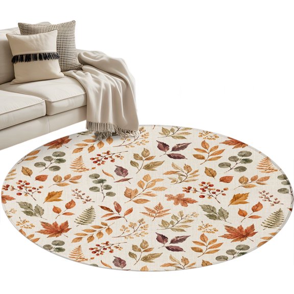 Fall Maple Leaves Round Rug 3ft Washable Circle Entryway Rugs Non Slip Thanksgiving Botanical Leaf Autumn Area Rug Indoor Floor Carpet for Bedroom Kitchen Living Room Home Office Dining Room Nursery