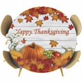 thumbnail image 1 of Fall Maple Leaves Round Tablecloth, Fitted Table Cover with Elastic for 55"-60" Round Tables, Happy Thanksgiving Pumpkins Country Plank Table Cloth Outdoor Indoor Dinning Party Waterproof Tablecloths, 1 of 7