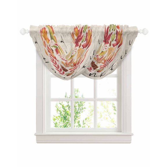 Fall Maple Leaves Sheer Waterfall Valance Curtains for Window, Autumn Love Pinecone Rustic Beige Rod Pocket Sheer Topper Swag Curtains for Living Room, Kitchen 38.5"W x 47.2"L, 2 Panels