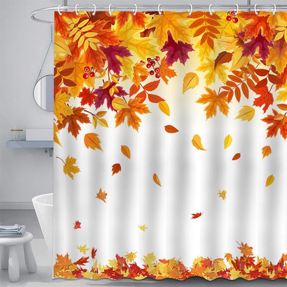 Fall Maple Leaves Shower Curtain Autumn Falling Leaves Bathroom Curtain Fall Plants Nature Scenery Polyester Fabric Shower Curtain Set 72x72 Inch with 12 Hooks