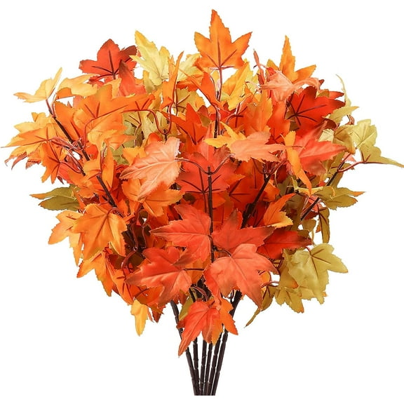 Fall Maple Leaves Stems Decor, 6Pcs Fake Fall Maple Leaves Branches Artificial Autumn Plants Fall Floral Arrangements for Home Farmhouse Table Centerpiece