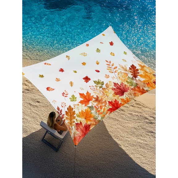 Fall Maple Leaves Sun Shade Sail 12' x 16', Rustic Pastoral Red Orange Green Brown Leaf Rectangle Outdoor Sunshade Canopy, Waterproof UV Block Patio Covers for Garden Yard Beach