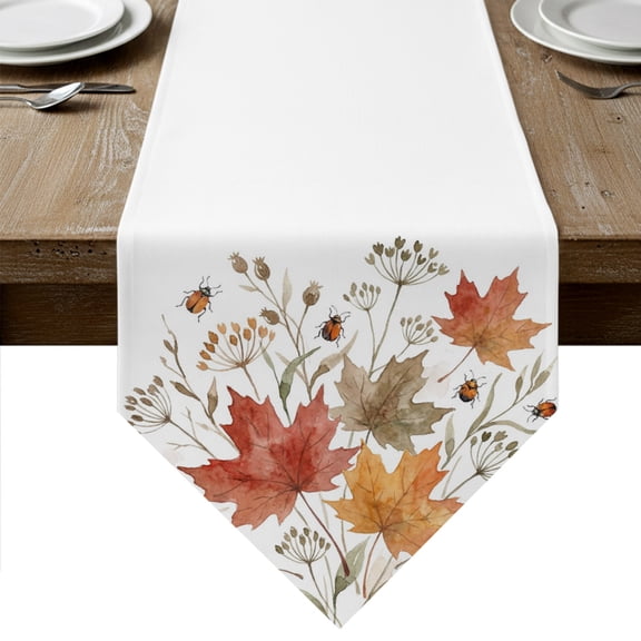 Fall Maple Leaves Table Runner Linen Burlap Table Runner 120 Inches Long Autumn Vintage Rustic Botanical Leaf Dresser Scarves for Kitchen Island Coffee Dining Room Party Holiday Decor 13"x120"