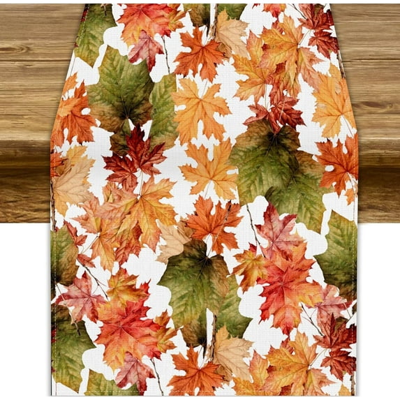 Fall Maple Leaves Table Runner,Thanks Giving Autumn Harvest Seasonal Farmhouse Dinner Table Decoration for Home Living Room Kitchen Dining Room 13x36in