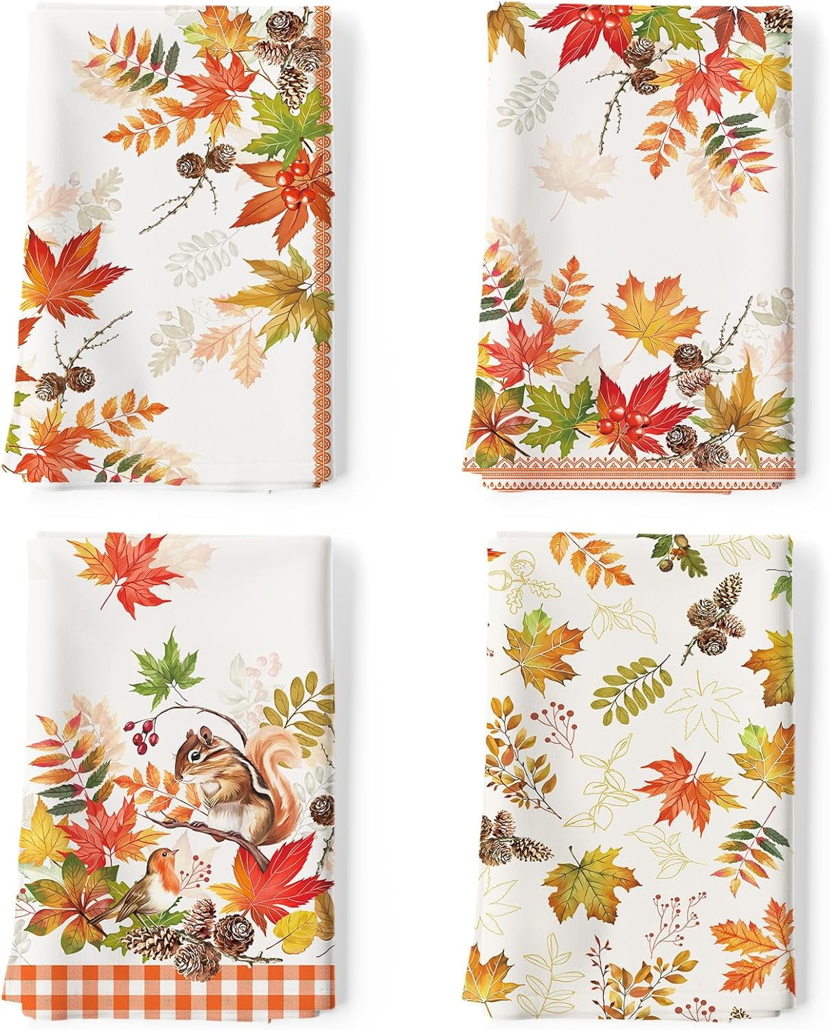 Fall Maple Leaves Tea Towels, 100% Cotton Kitchen Towel Set of 4 20×27. ...