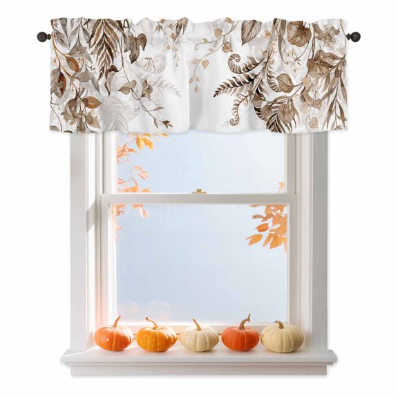 Fall Maple Leaves Valances for Windows, Country Farmhouse Watercolor Beige Leaves Rod Pocket Valance Short Window Treatments Curtains for Kitchen Bathroom Bedroom Decor, 54 x 18 Inches