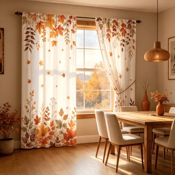 Fall Maple Leaves Window Curtains, Autumn Falling Foliage Rustic Farmhouse Drapes, Warm Thanksgiving Decor for Living Room Bedroom Kitchen Dining Home