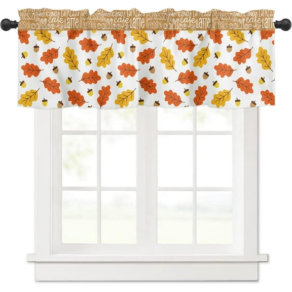 Fall Maple Leaves Window Valance for Kitchen Fall Harvest Pumpkins Short Curtain for Living Room Bedroom Kitchen Cafe Window Home Decor Thanksgiving Autumn Rod Pocket Window Curtain Valance, 54" x 18"