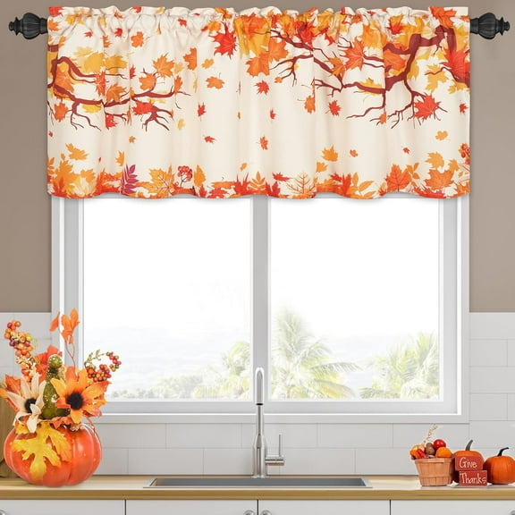 Fall Maple Leaves Window Valance - Rod Pocket Kitchen Curtain, 52" W x 18" L, 1 Panel