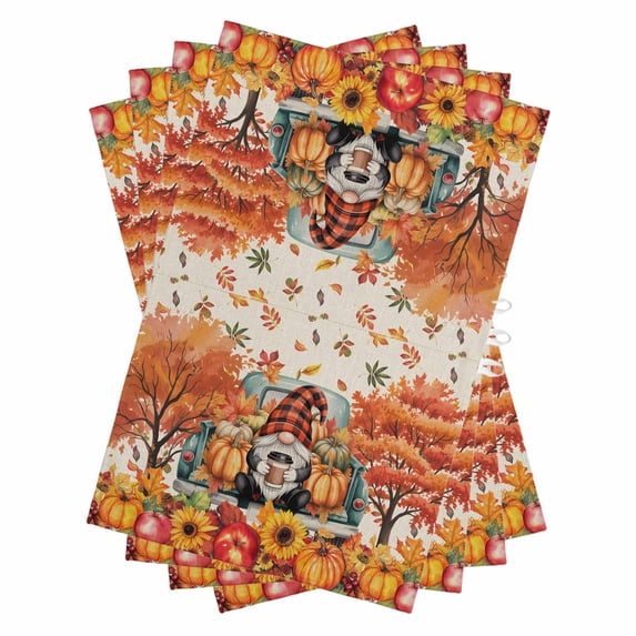 Fall Maple Pumpkin Kitchen Towels Set of 4, Water Absorbent Dish Towel, Thanksgiving Gnomes Vintage Country Plants Decorative Hand Towels - Quick Drying Cloth for Cooking Baking, 18x28 Inch