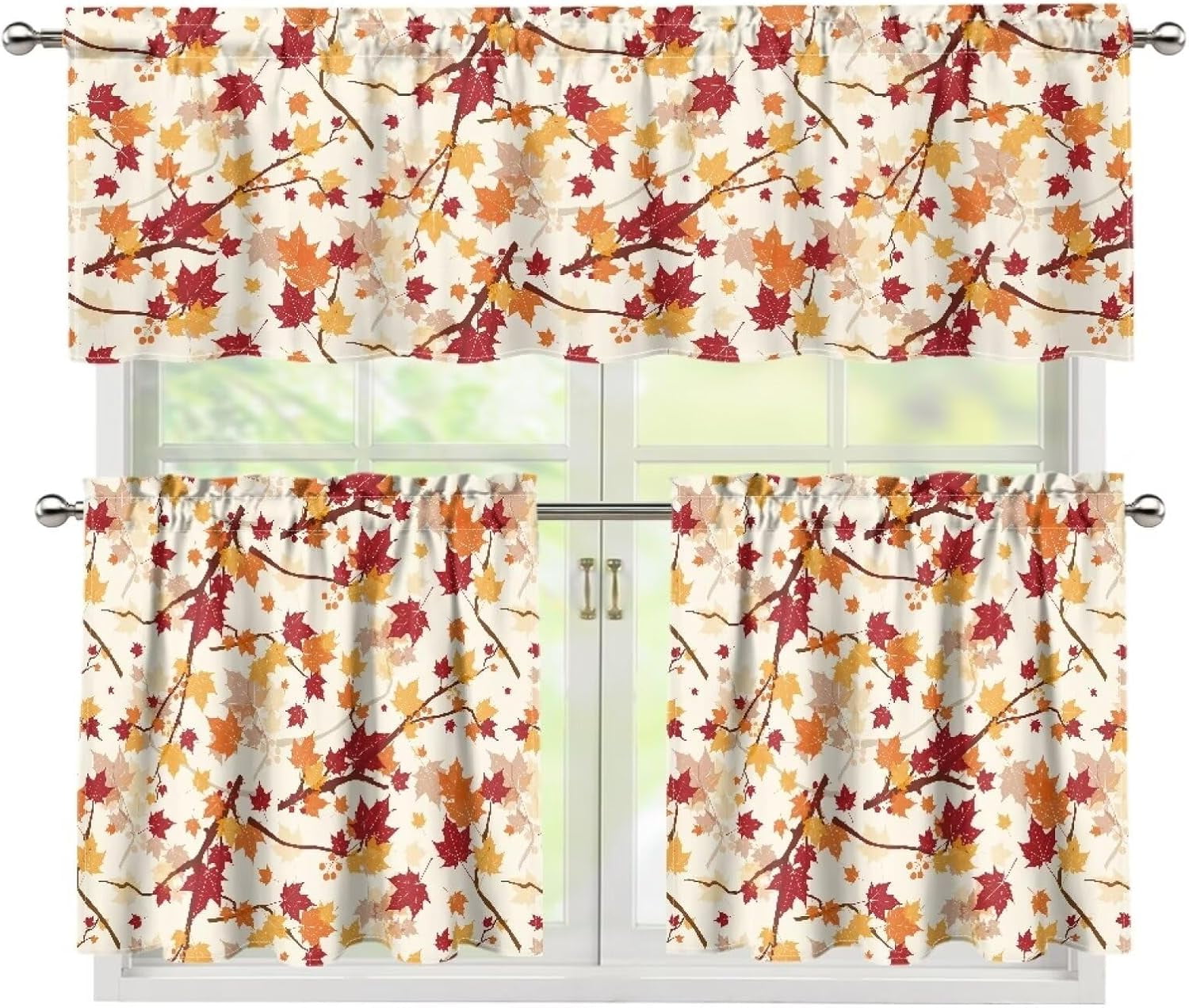 Fall Maple Small Kitchen Window Curtains Over Sink Rod Pocket Curtain ...