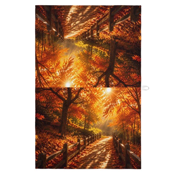 Fall Maple Tree Kitchen Towels Dish Towel Pack of 1 Country Red Maple Leaf Sunset Sunshine Landscape Soft Dish Cloth Set Absorbent Dishcloth for Drying Dishes, Hand Towels 18 x 28 Inches