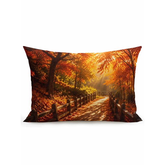 Fall Maple Tree Outdoor Throw Pillow with Insert, 12"x20" Country Red Maple Leaf Sunset Sunshine Landscape Waterproof Decorative Patio Pillows for Chair Back Support, Sofa & Bench