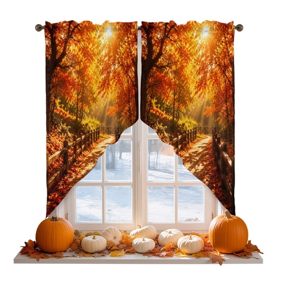 Fall Maple Tree Swag Valances for Windows 2 Pack Country Red Maple Leaf Sunset Sunshine Landscape Swag Kitchen Curtains 36 Inches Long Rod Pocket Short Window Treatment for Kitchen Bathroom 28"x36"