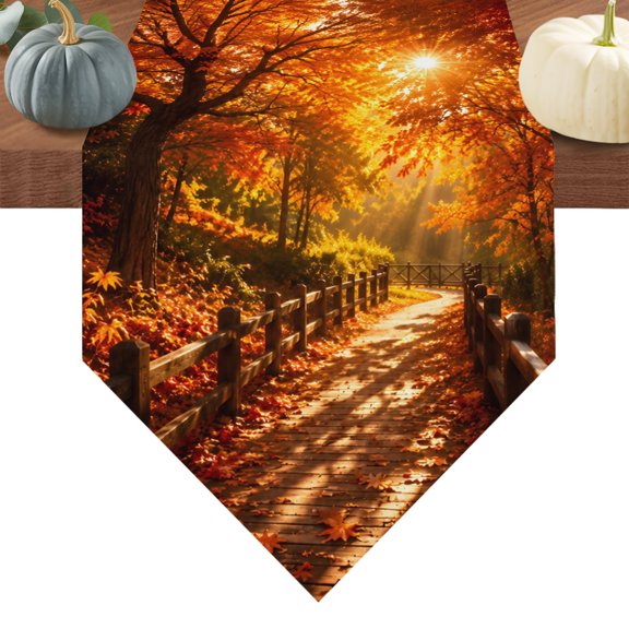 Fall Maple Tree Table Runner 36 Inches Long Country Red Maple Leaf Sunset Sunshine Landscape Table Runners for Dining Room Tabletop Dresser Scarf Home Party Banquet Wedding Holiday Decoration