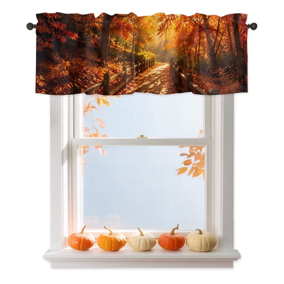 Fall Maple Tree Valances for Windows 54 x 18in Country Red Maple Leaf Sunset Sunshine Landscape Rod Pocket Kitchen Valance Curtain Light Filtering Window Treatments for Living Room Bedroom, 1 Panel