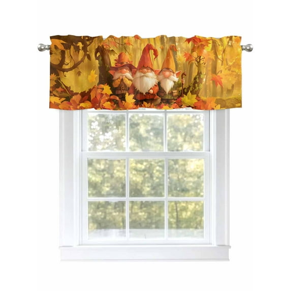 Fall Maple Valances for Windows Grove Leaves Gnomes Kitchen Valance Curtain Rod Pocket Small Curtains for Cafe Bathroom Laundry Basement 42" x 18"