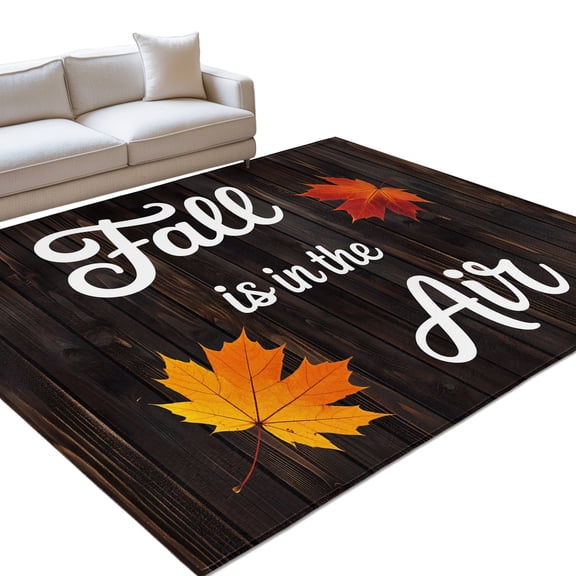 Fall Maple Washable Rug 9x12 Area Rug for Living Room Bedroom Non Slip Indoor Floor Rectangle Carpet Low Pile Large Thanksgiving Leaves Farmhouse Brown Wood Plank Entryway Rugs for Dining Room Office
