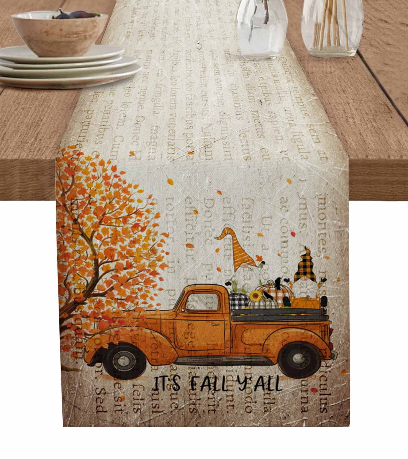 Fall Maples Leaves Table Runner 36 Inches, Thanksgiving Gnomes Truck ...