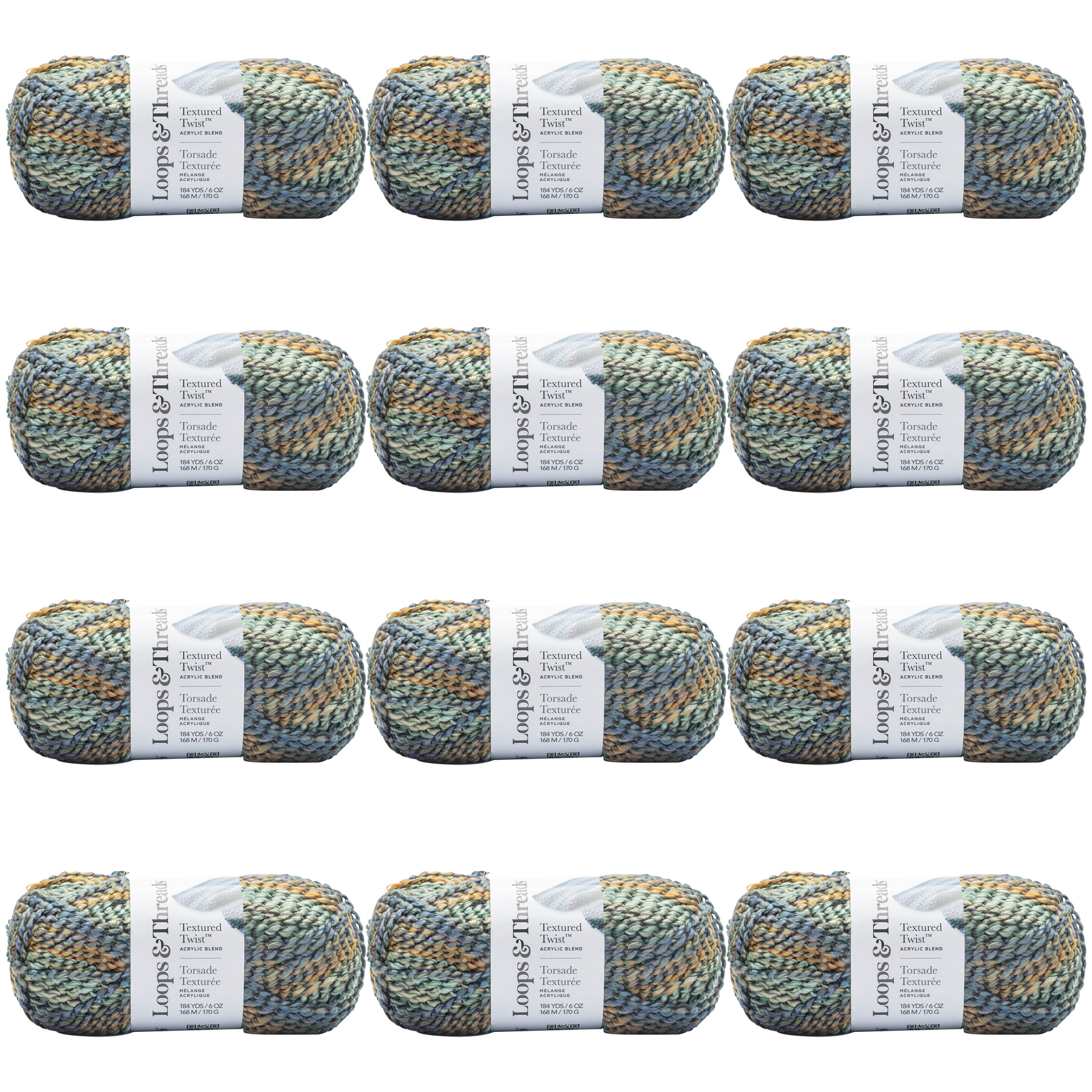 Loops & Threads Fall Meadow Textured Twist Yarn - Bulky Weight Yarn for Knitting, Crochet, Weaving, Arts & Crafts, 12 Pack