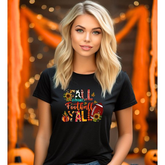 Fall Means Football Y'ALL Shirt, Fall Sports Tee,Football Lover Shirt,Autumn American Football Gift, Football Season Team Spirit Shirt TSHIRT All Size S-5XL