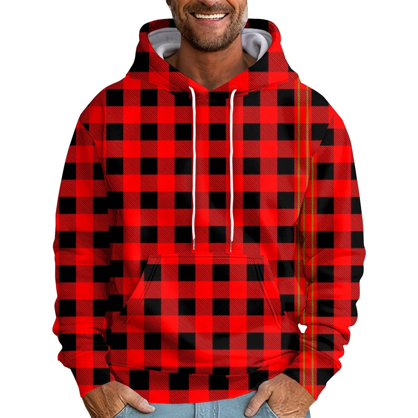 Fall, Men'S Plaid Graphic Hoodie, Loose Fit Oversized Sweatshirt