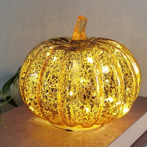 Fall Mercury Glass Light up Pumpkin Decor Fall Decoration for Home Thanksgiving Lamps for Festive Decoration Halloween Decorations Starry Night Pumpkins Tabletop Centerpiece Fall Home Decor