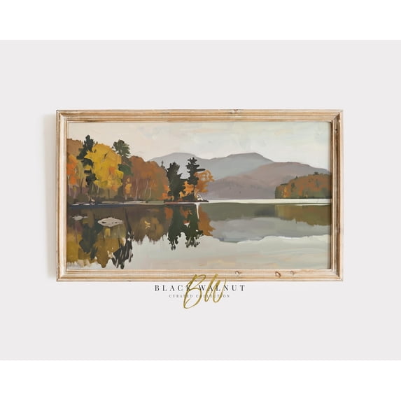 Fall Mid Century Modern Autumn Colors Wall Art, Lake Landscape, Minimal ...