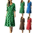 thumbnail image 1 of Fall Midi Dresses for Women Cute Ruffled 3/4 Length Sleeve Flowy A-Line Dress Trendy Boho Polka Dot High Waist Dress, 1 of 6
