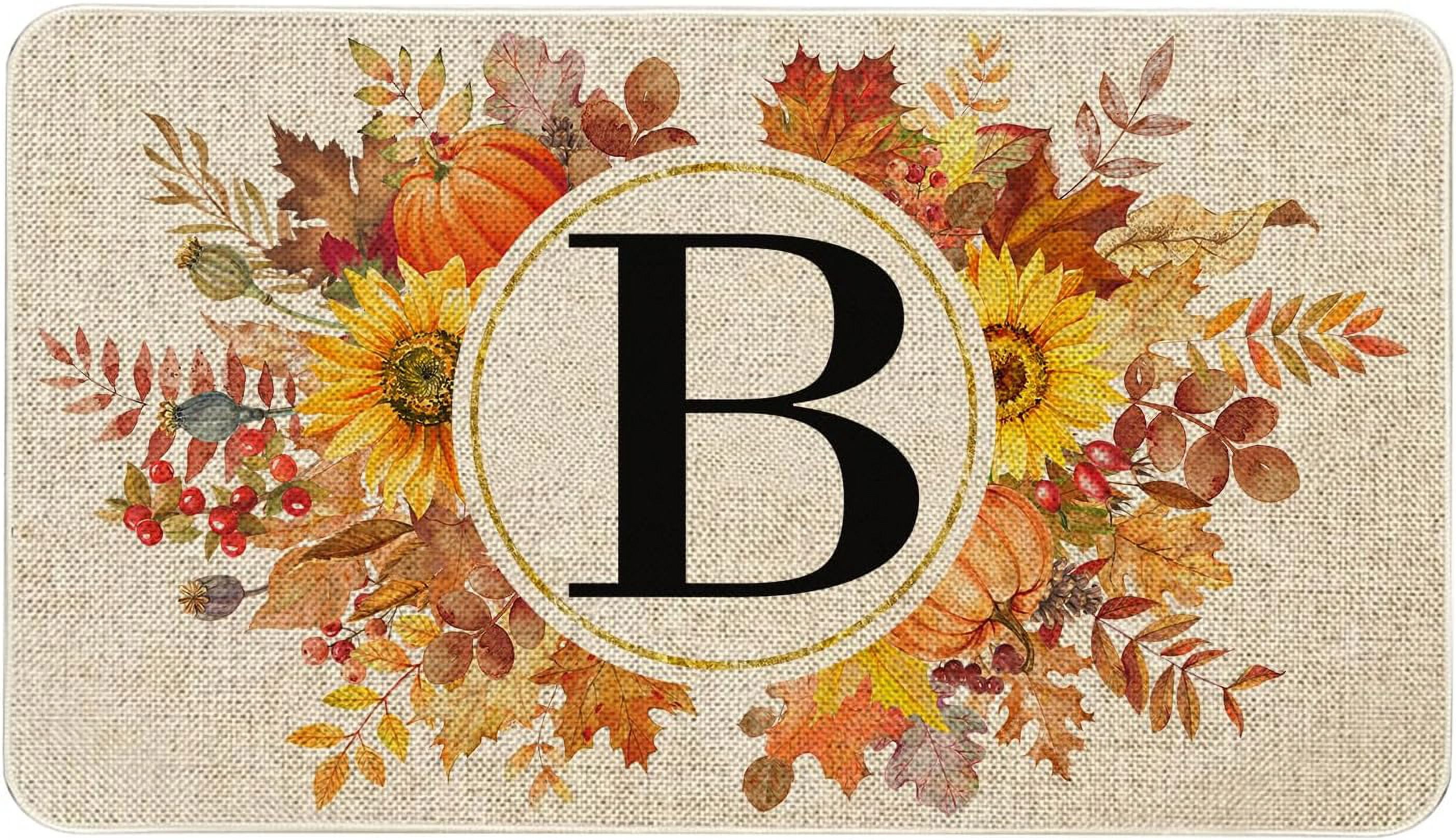 Fall Monogram Letter B Door Mat 30 X 17 Inch Family Last Name Initial Welcome Doormat Indoor Outdoor Entrance Floor Rug Non Slip Fall Autumn Thanksgiving Decor Rubber Mats