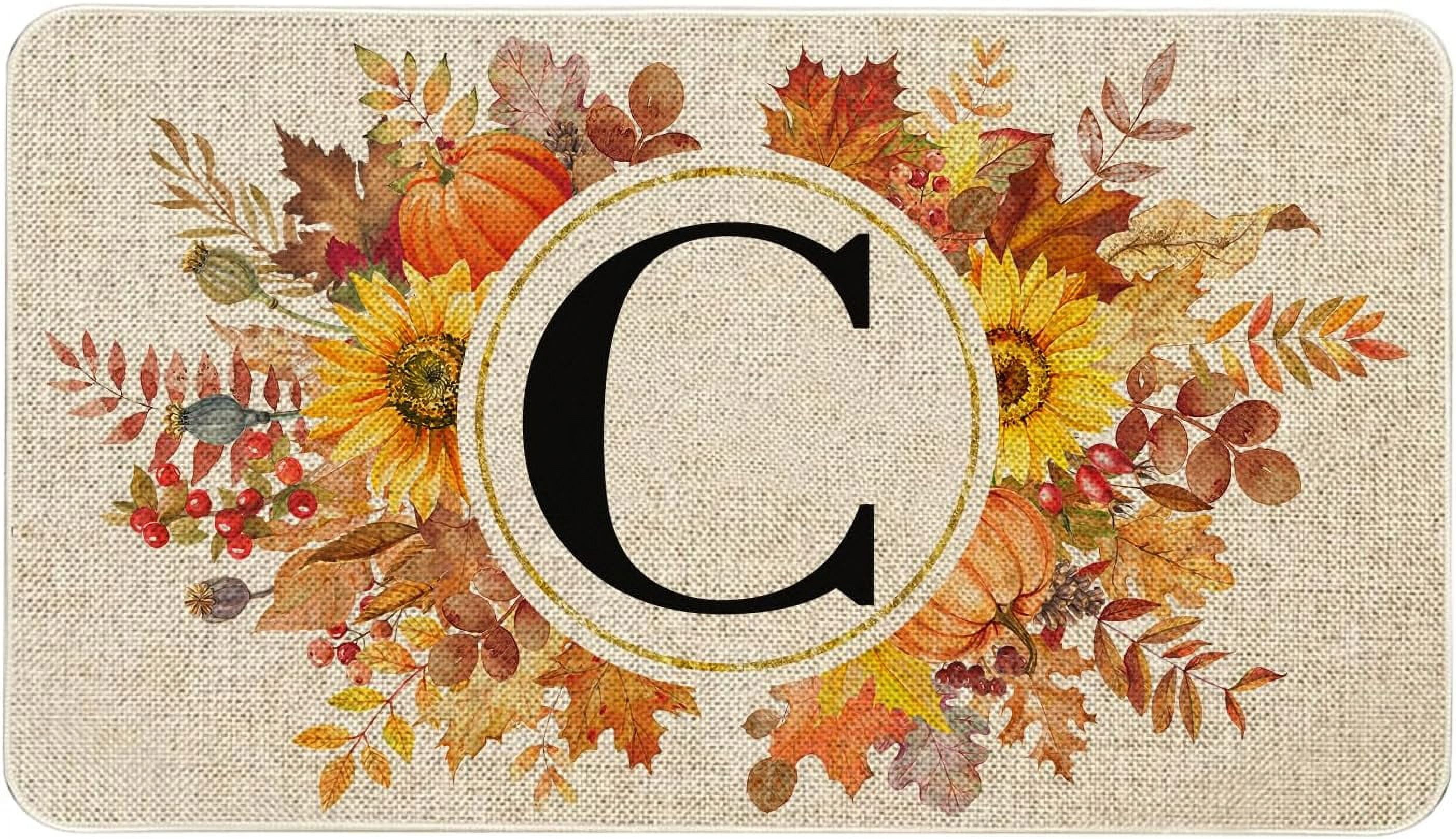 Fall Monogram Letter C Door Mat 30 X 17 Inch Family Last Name Initial Welcome Doormat Indoor Outdoor Entrance Floor Rug Non Slip Fall Autumn Thanksgiving Decor Rubber Mats