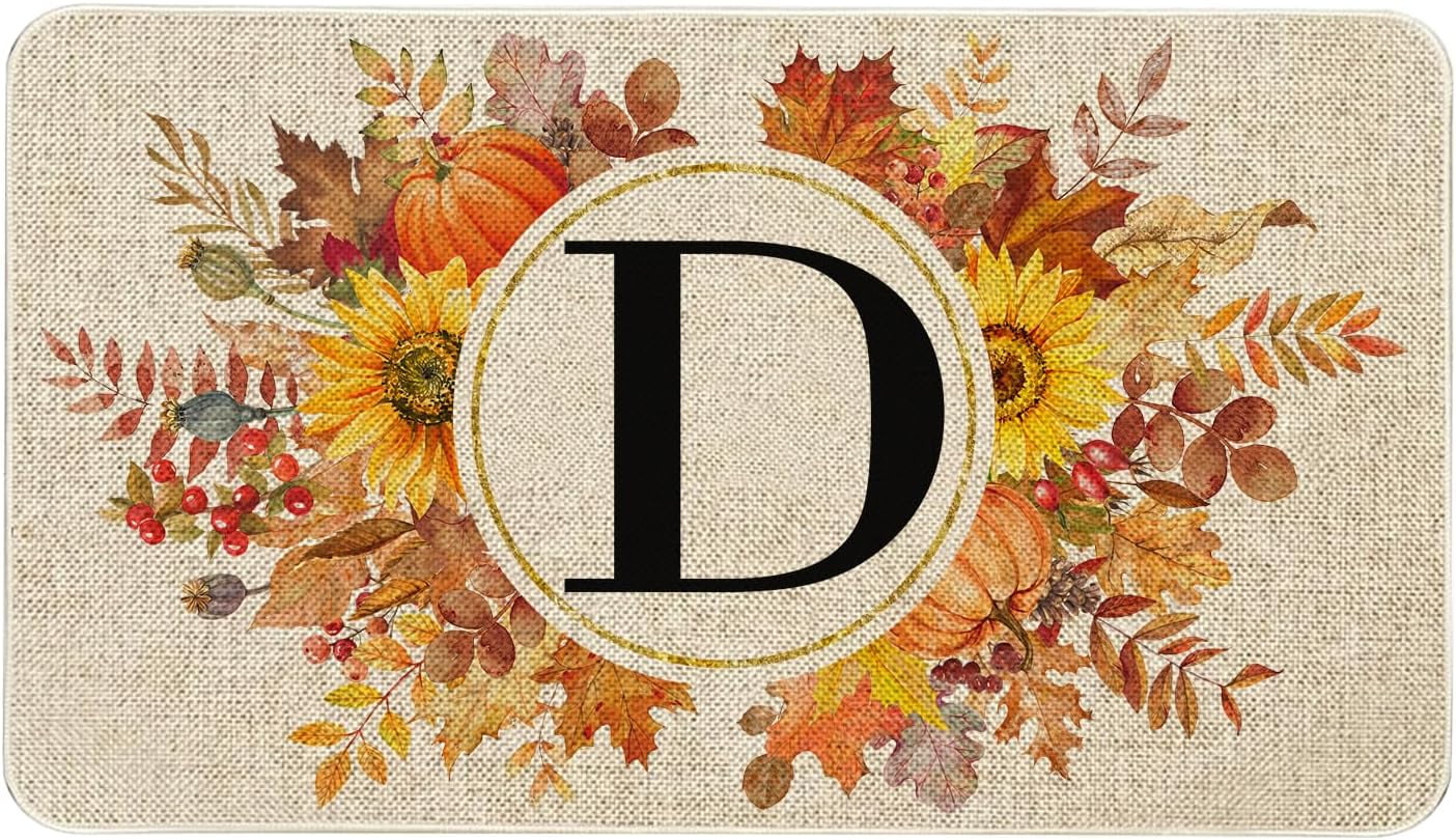 Fall Monogram Letter D Door Mat 30 X 17 Inch Family Last Name Initial Welcome Doormat Indoor Outdoor Entrance Floor Rug Non Slip Fall Autumn Thanksgiving Decor Rubber Mats