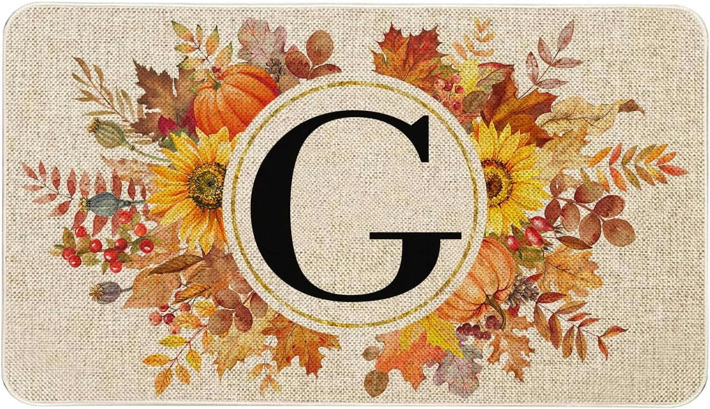 Fall Monogram Letter G Door Mat 30 X 17 Inch Family Last Name Initial Welcome Doormat Indoor Outdoor Entrance Floor Rug Non Slip Fall Autumn Thanksgiving Decor Rubber Mats
