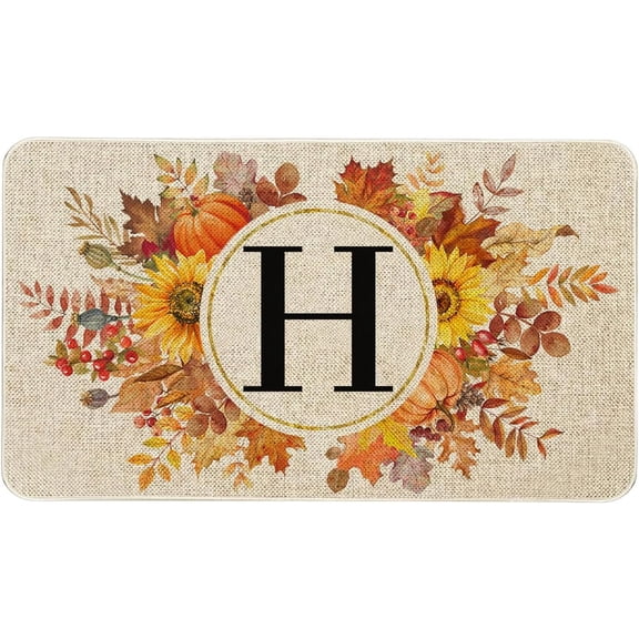 Fall Monogram Letter H Door Mat 30 X 17 Inch Family Last Name Initial Welcome Doormat Indoor Outdoor Entrance Floor Rug Non Slip Fall Autumn Thanksgiving Decor Rubber Mats