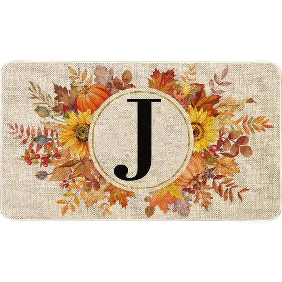 Fall Monogram Letter J Door Mat 30 X 17 Inch Family Last Name Initial Welcome Doormat Indoor Outdoor Entrance Floor Rug Non Slip Fall Autumn Thanksgiving Decor Rubber Mats